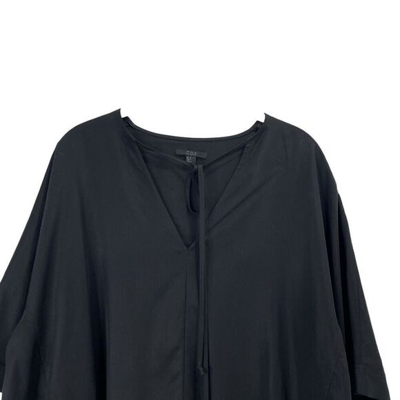 COS boxy lagenlook top Size 10 black short sleeve boho v‎ neck - Picture 2 of 7